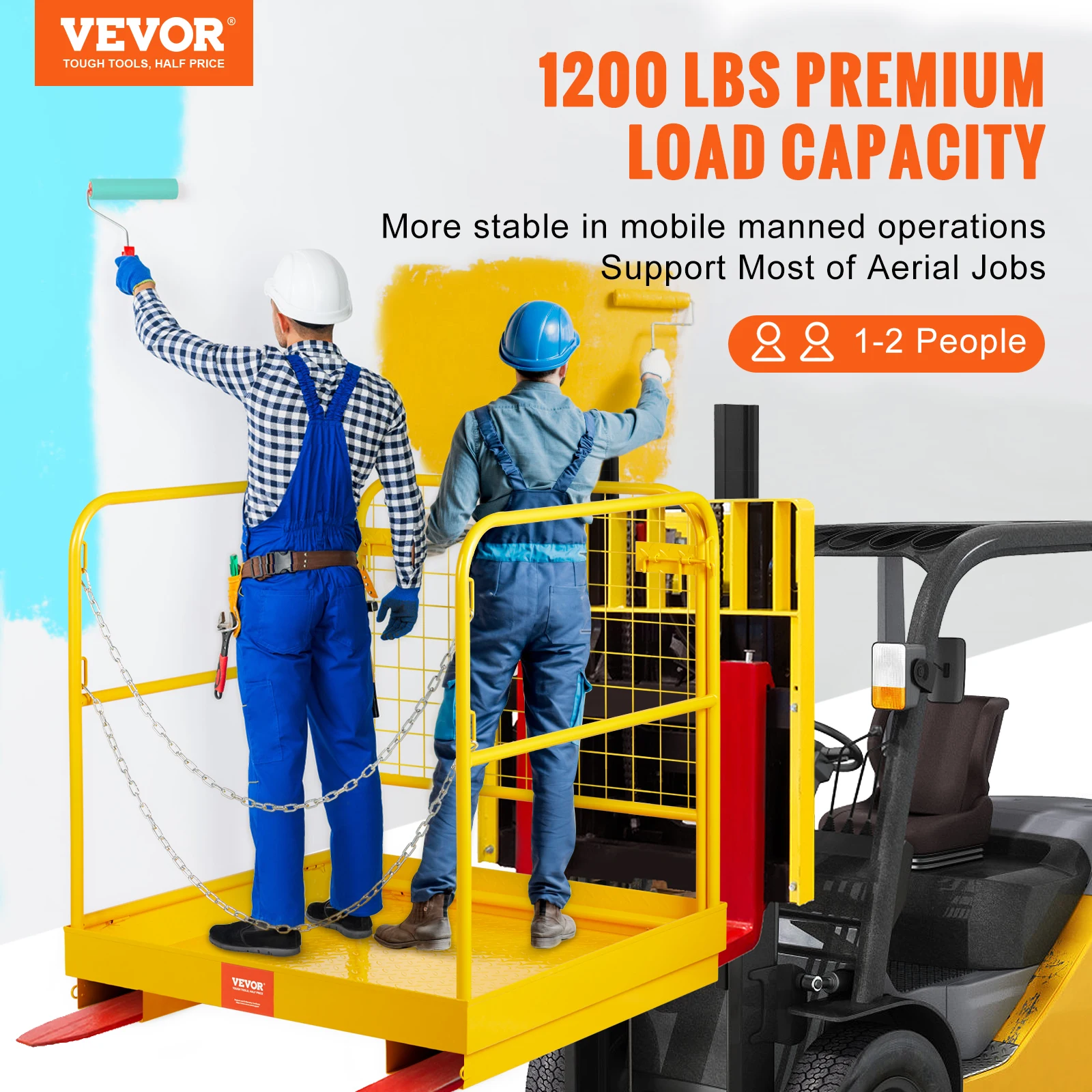 VEVOR Piattaforma Cestello di Sicurezza in Acciaio 91,4 x 91,4 x 94 cm Capacità Carico Max. 544,3kg, Cesta per Muletto con Piattaforma di Lavoro Portapersone Uso Industriale in Acciaio 91,4 x 91,4cm