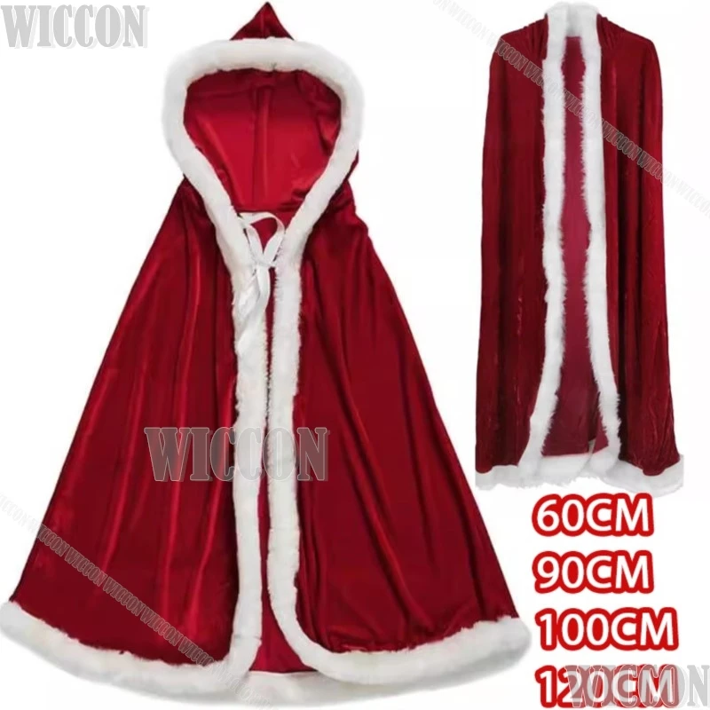 Christmas Cape Mrs. Claus Santa Cosplay Costume Red Velvet Hooded Clock Robe Child Adult Women Men Halloween Roleplay Customized