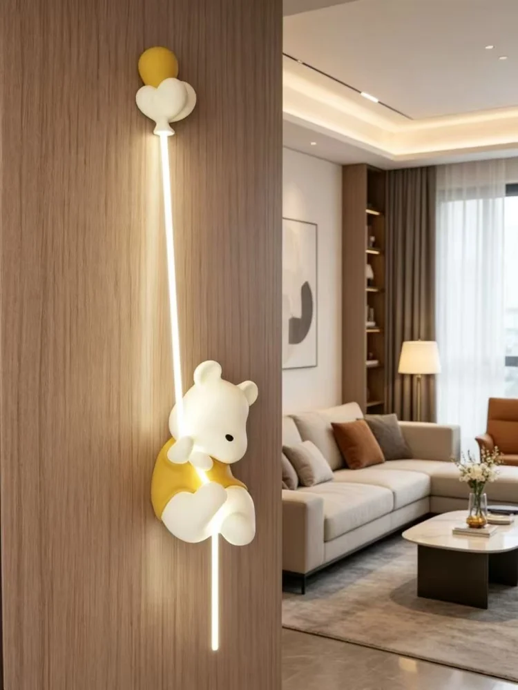 Cute Bear Balloon Wall Light Children's Bedroom Modern LED Night Light Living Room Study Corridor Home Decoration Lighting