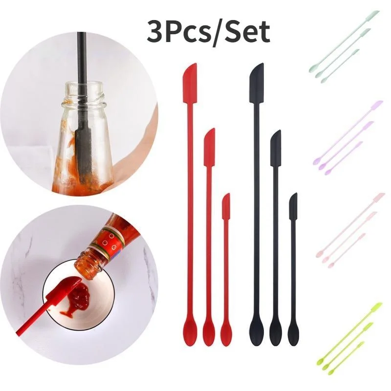 3Pcs/Set Silicone Spatula Heat Resistant Long Handle Dual-Ended Scraper and Spoon Jam Spatula Kitchen Gadget Kitchen Accessories