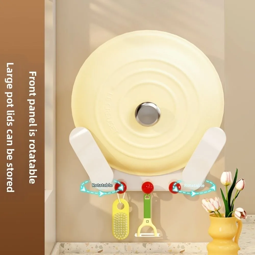

Rotatable Wall Mount Pot Lids Holder Save Space Punch-free Chopping Board Rack Simple Tool Storage Pan Cover Storage Holder
