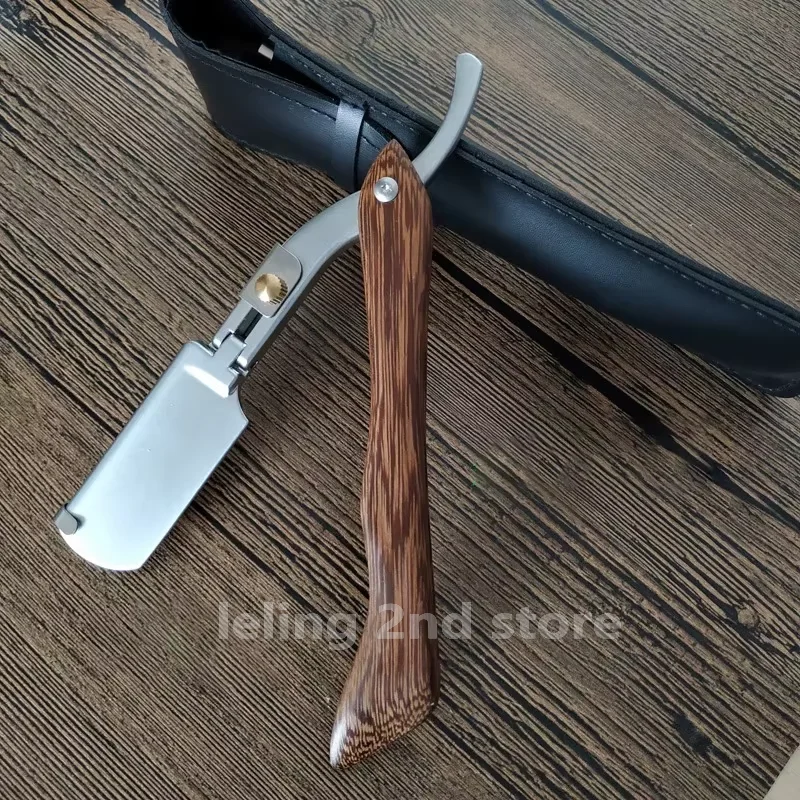 Homens navalha reta borda de madeira aço inoxidável barbeiro navalha barba barbeador madeira dobrável aço inoxidável barba barbeador para homem