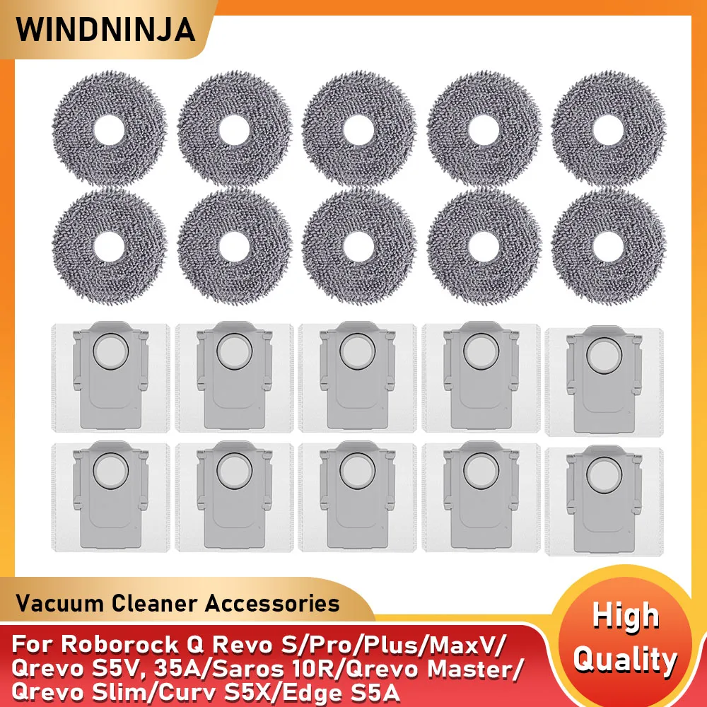 For Roborock Saros 10R/Qrevo Curvx/Curv S5X/Edge S5A/Master/Slim/Q Revo S/Pro/Plus/MaxV Robot Vacuum Dust Bags Mop Pads Part