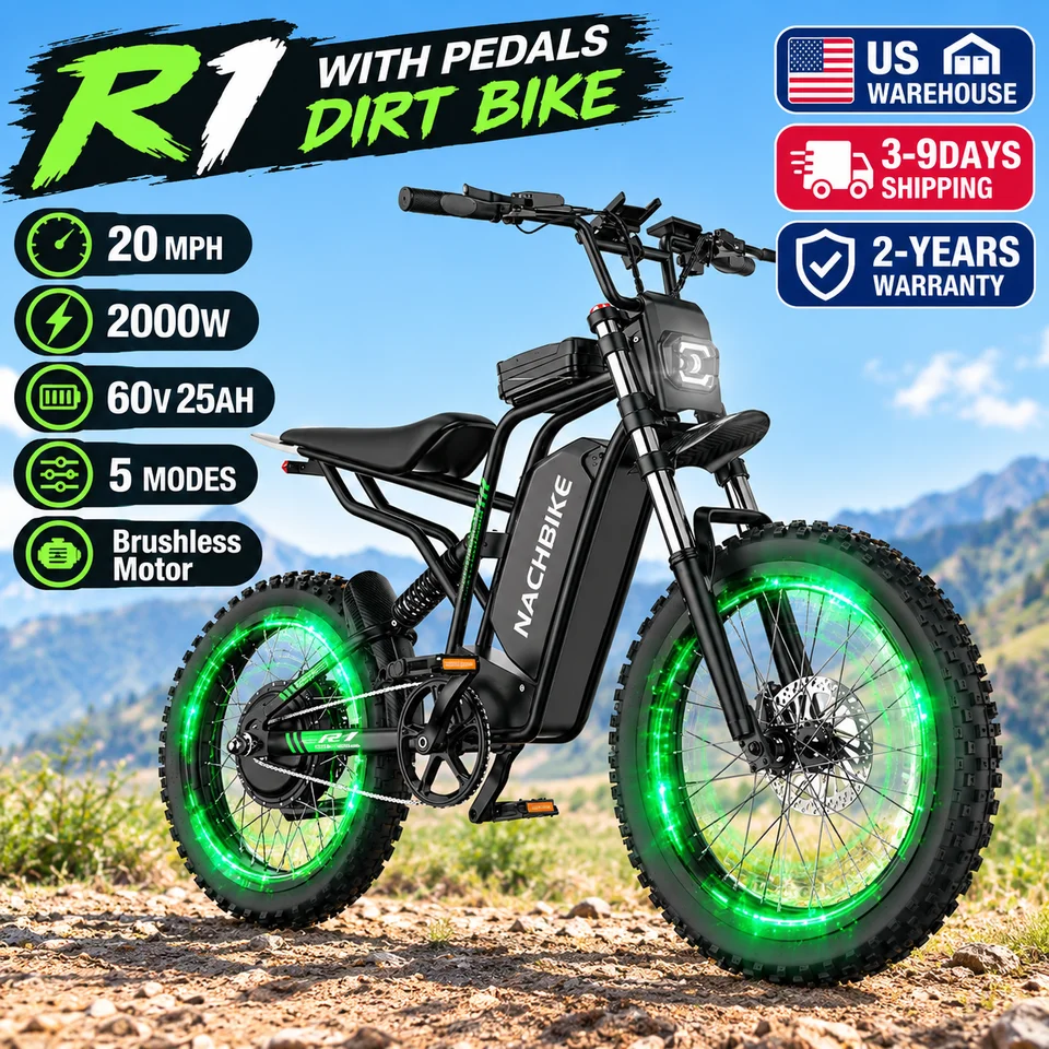 NACHBIKE R1 2000W Electric Dirt Bike 40MPH Electric Bike 60V25Ah Battery Max 50Miles Dual Hydraulic Brake Full Suspensions Ebike image 1