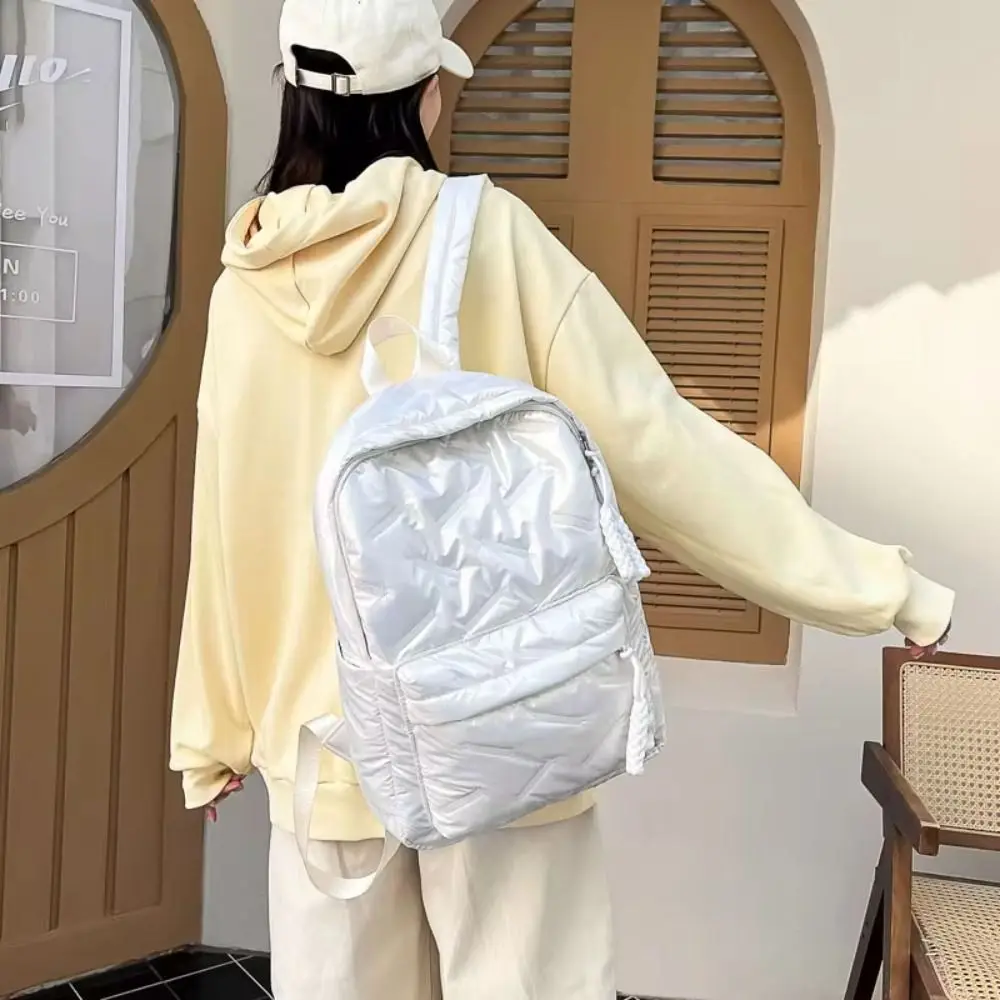 Solid Color Space Cotton Backpack Cloud Pleated Bubble Shoulder Bag Adjustable Shoulder Strap Large Capacity Student Schoolbag