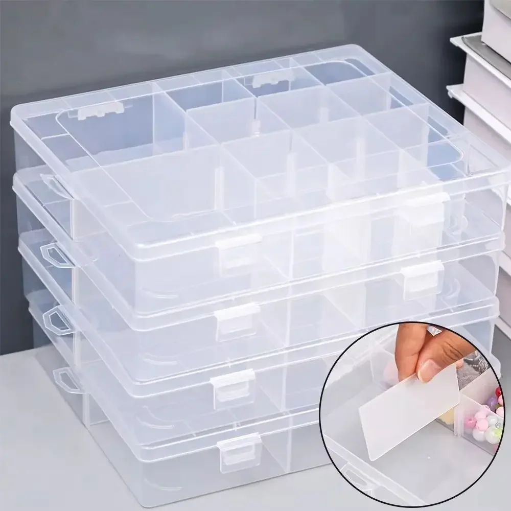 

1Pcs Transparent Plastic Storage Box Jewelry Button Hardware Tool Storage Display Case Container Box Adjustable 14 Grids Mom box