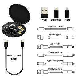 60W Type-C To USB C To Micro To Lighting Fast Charging Cable Adapter Kit for IPhone 14 15 13 Pro OTG Converter Multi Storage Box