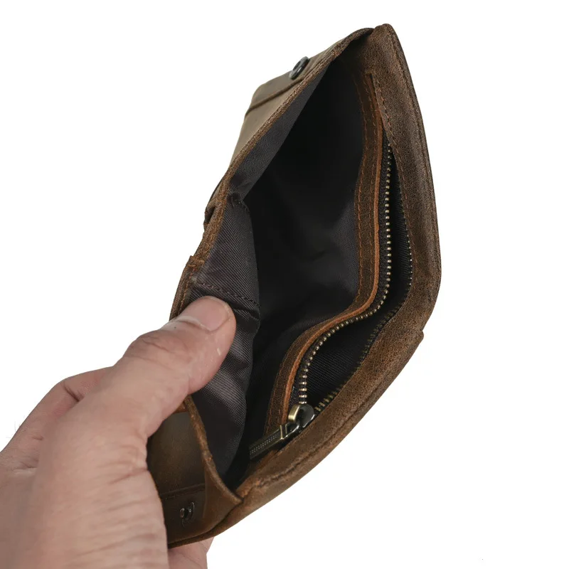 LD-Men's Leather Vertical Wallet, Casual and Fashionable with Multiple Card Slots, Vintage Cowhide Coin Change