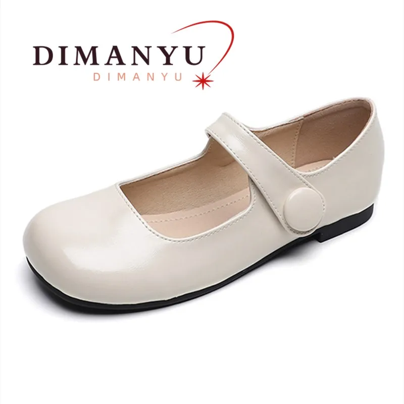 DIMANYU Women Mary Jane Shoes Flat Button Strap Casual Women Daily Dress Shoes Non Slip Flat Heel Ladies Vintage Walking Shoes