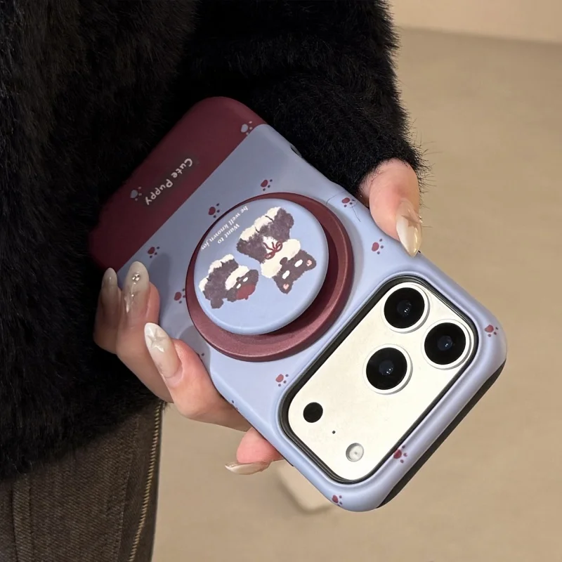 Корейский милый мультяшный щенок для телефона Magsafe, магнитная подставка Griptok для IPhone 17, забавный складной чехол для беспроводной зарядки, держатель