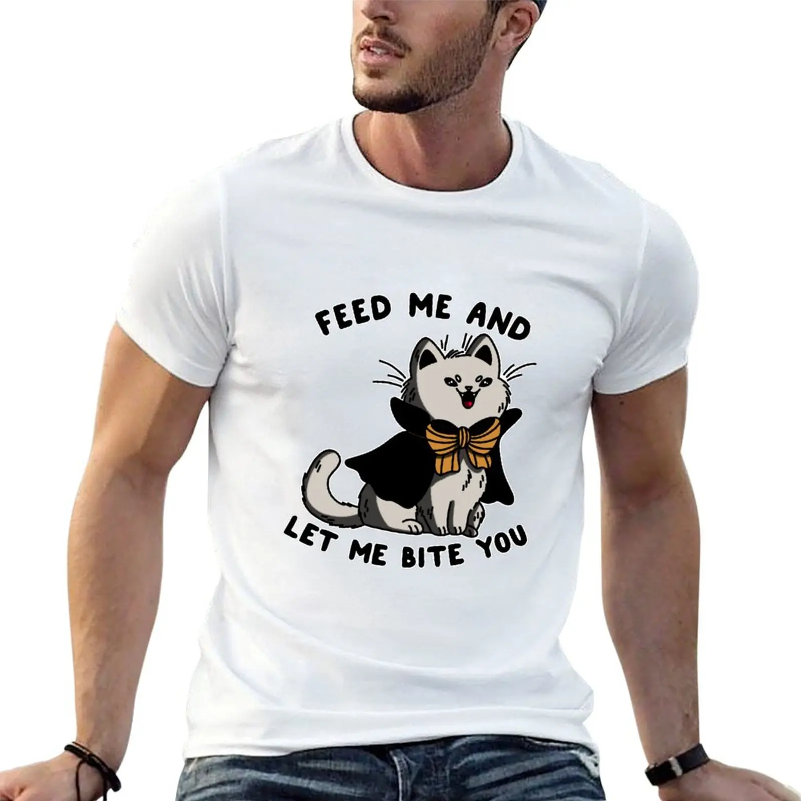 Vampire cat - Feed me and let me bite you T-Shirt Work Casual Loose Fit T-Shirt