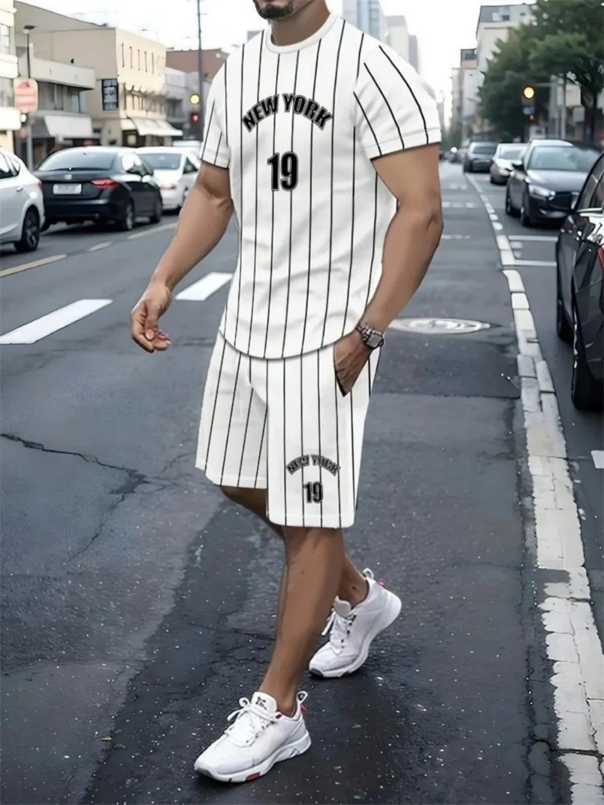 New summer men's comfortable and breathable digital printed round neck T-shirt shorts set suitable for outdoor leisure sports - Image 2