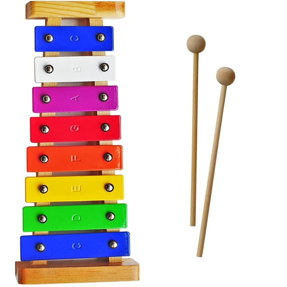 YHVC-Wood Xylophone for Kids, 8 Notes/Keys Colorful Metal Bar, Musical Instrument for Girls and Boys,Gift for Children