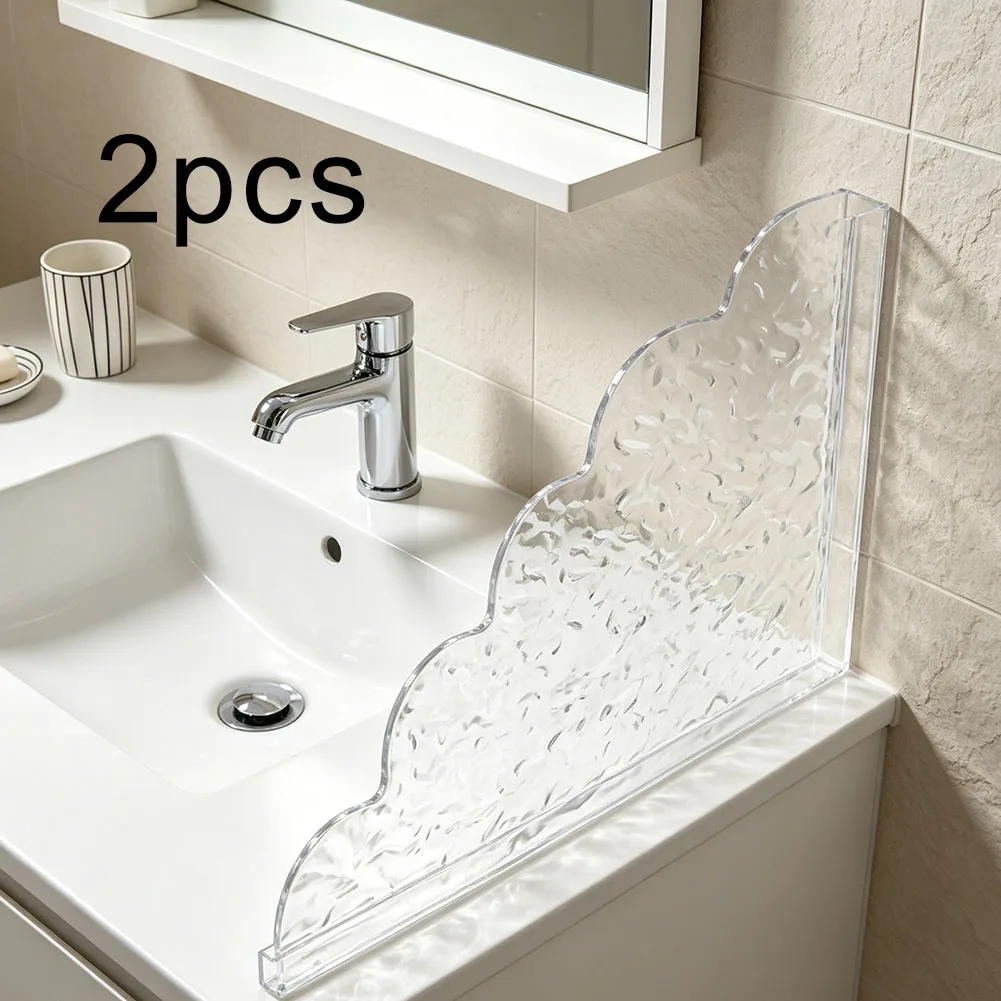 Clear Corner Spatter Guard 22x19cm 2-Pack Self-Adhesive Shower Protector for Shower Stall and Bathtub Edge Water Redirection