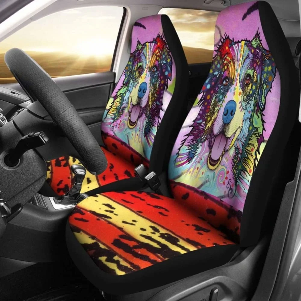 

Australian Shepherd Design Car Seat Covers Colorful Back 091706,Pack of 2 Universal Front Seat Protective Cover