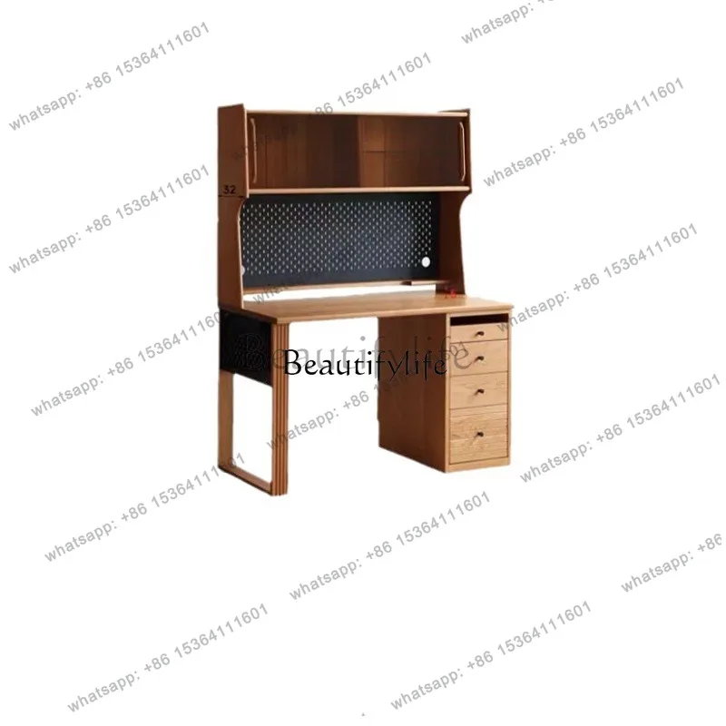 FGNordic cherry wood adjacent desk bookshelf Japanese integrated storage cabinet all solid wood computer desk