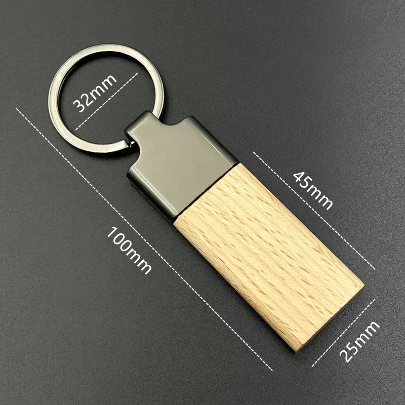 Laser Engrave Car Logo Wooden Metal Keychain Personalized Name Hotel Roon Number Beech Wood Keyring Custom RectangleKey Chain