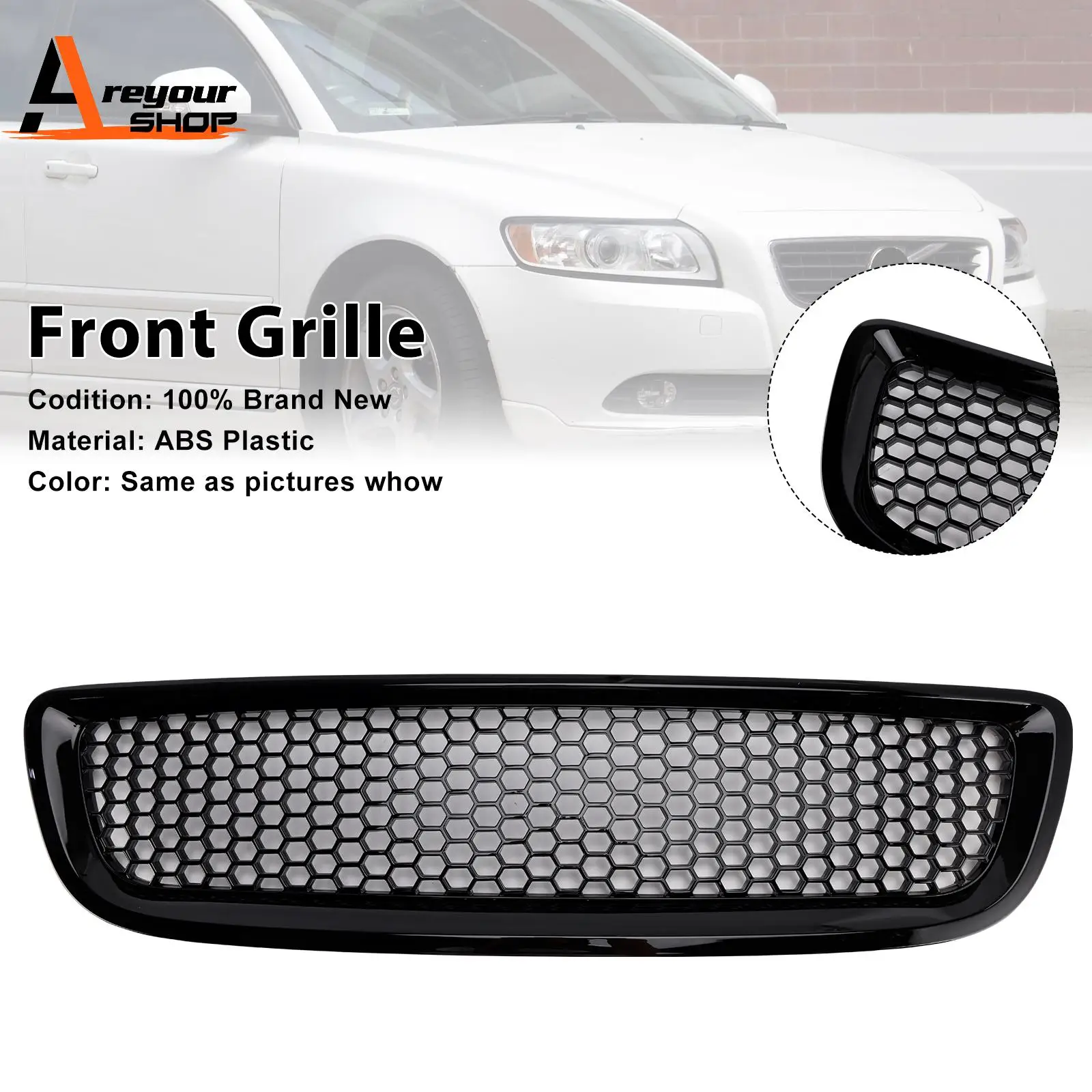 

Gloss Black Front Bumper Honeycomb Grille Grill Fit for Volvo S40 V50 2008 2009 2010 2011 2012