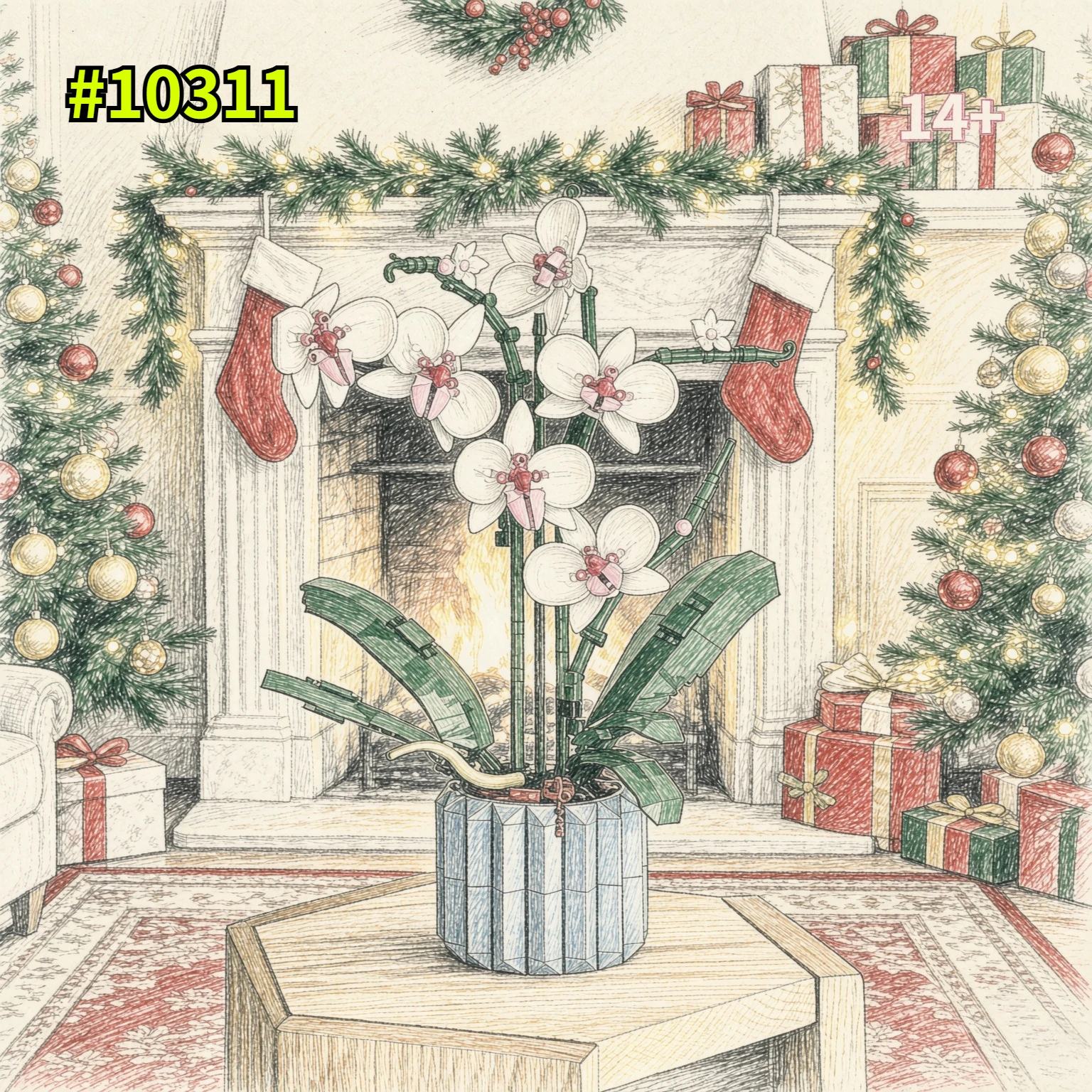 Icons Bouquet of Artificial Flower Orchid Potted Model Building Blocks Adult Plant Series Suitable for Halloween Christmas Gifts