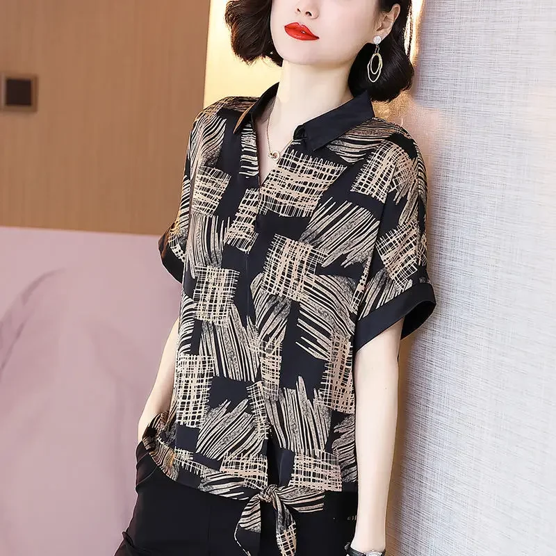 

Western Style Summer Dress 2023 New Temperament Age Reduction Short-sleeved Loose Chiffon Shirt Fashion