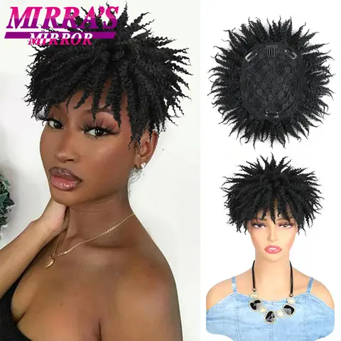 Synthetic Short Afro Kinky Curly Hair Topper Wigs For Women And Men Dreadlock Hair Topper Wig Marley Braids Half Wig Extensions