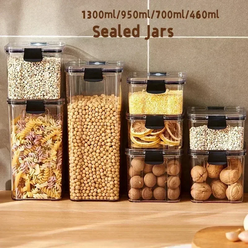Stackable Sealed Jar For Kitchen-Large Plastic Grain Storage Organizer, Household Moisture-Proof Seasoning Container-ABSW