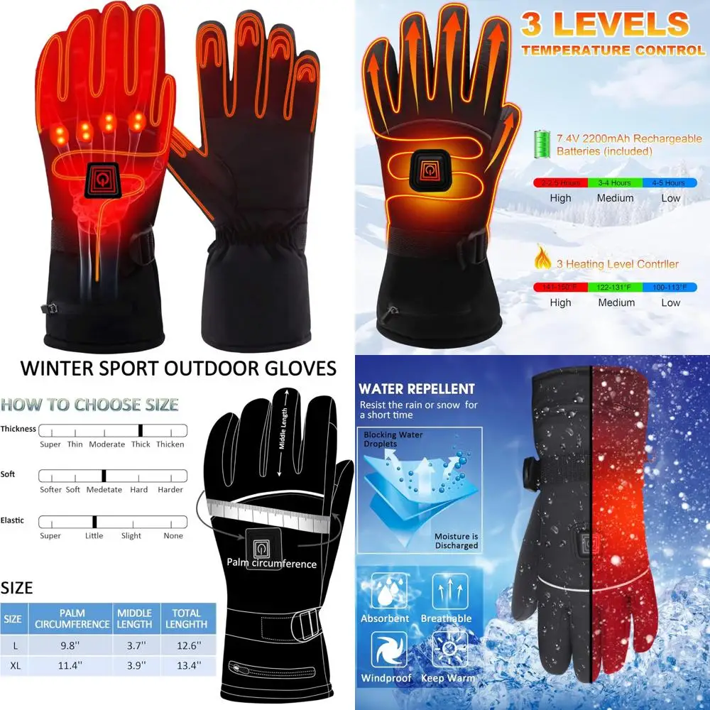 قفازات ساخنة قابلة لإعادة الشحن مع 3 إعدادات لدرجة الحرارة، متوافقة مع شاشة اللمس المقاومة للماء، مثالية للرجال والنساء في الشتاء #1