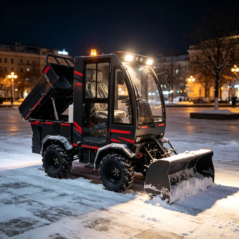 Self Propelled Ride On Snow Sweeper With Enclosed Operator Cabin For Residential Roads Sidewalks And Winter Snow Clearing