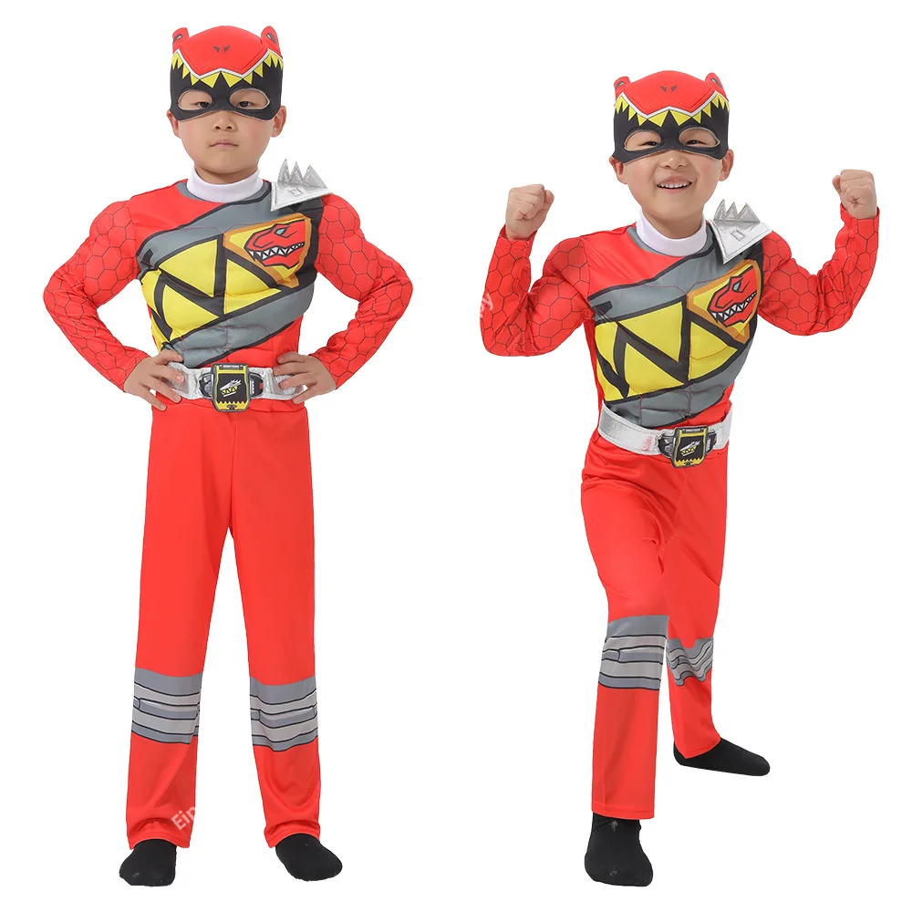 Dinosaur Team Red Dino Charge Ranger Cosplay Baby Kid Child Power Superhero Birthday Party Canival Halloween Costume Muscle Suit