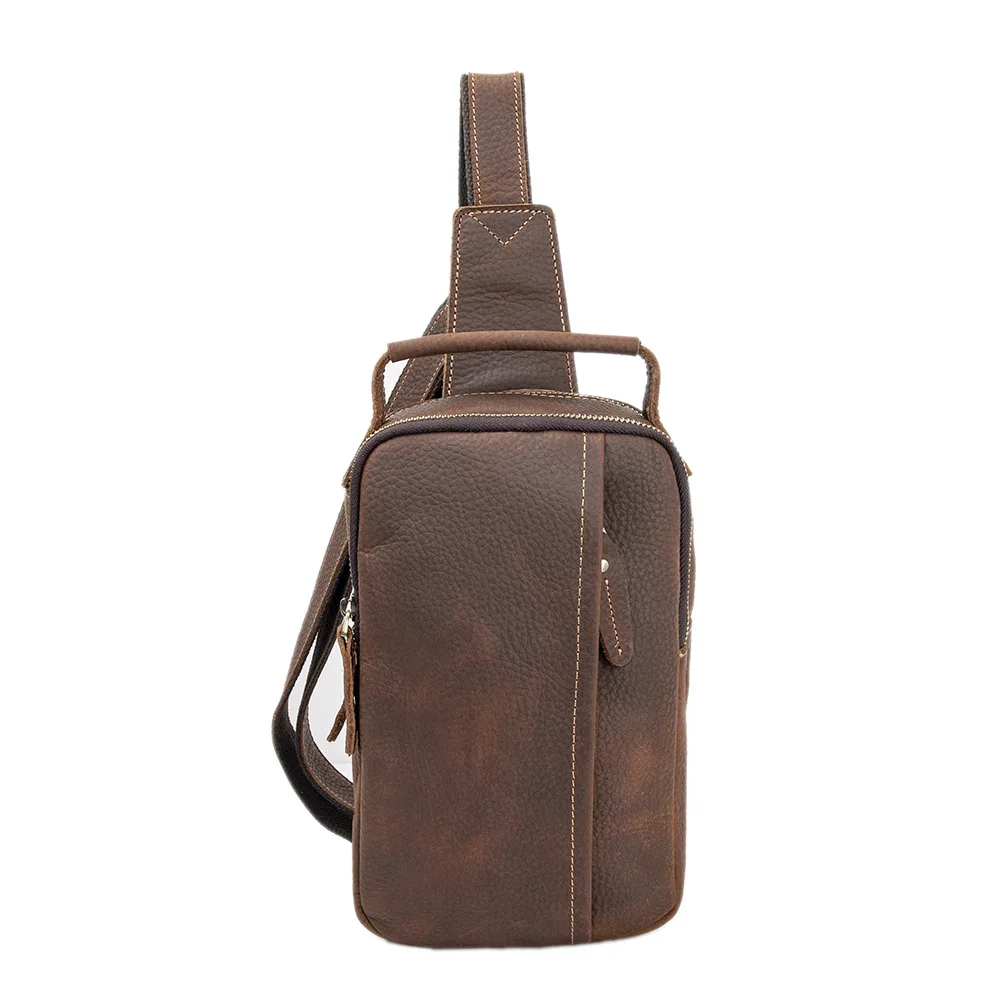 Crazy Horse Leather Chest Bag Genuine Cowhide Vintage Crossbody Bag Outdoor Casual Single Shoulder Real Leather Sling Backpack f