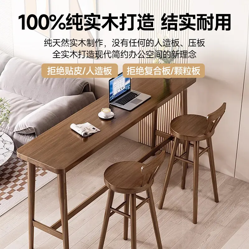 Nordic solid wood bar counter household living room dining  partition  simple balcony wall long table high table and