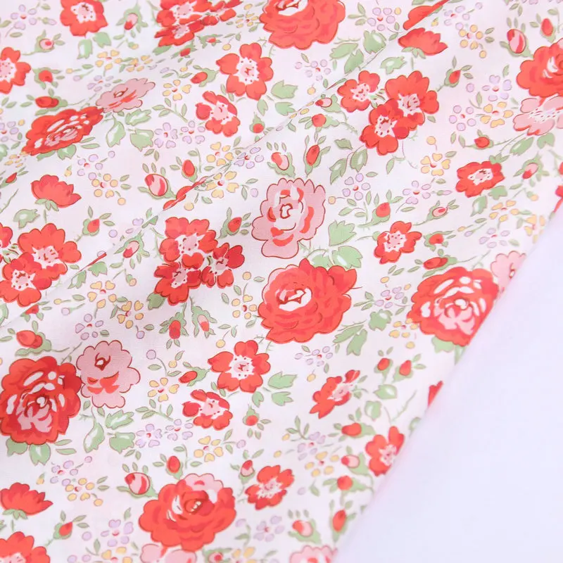 felicite red color small flowers print liberty fabric floral London Liberty tana lawn cotton custom fabric for DIY handmade