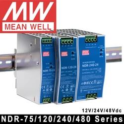 Original Mean Well NDR-75/120/240/480 Series Meanwell 12V 24V 48VDC Single Output Industrial DIN Rail Power Supply