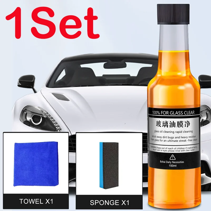 

150ml Car Glass Oil Film Removing Agent Cleaner Kits Cars Home Universal Glasses Cleaning Kit Auto Washing Tool Accessories