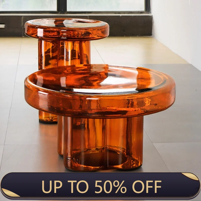 Creative Glass Coffee Table Modern Artistic Accent Side Table Stylish End Table For Living Room Multi Color Options Furniture