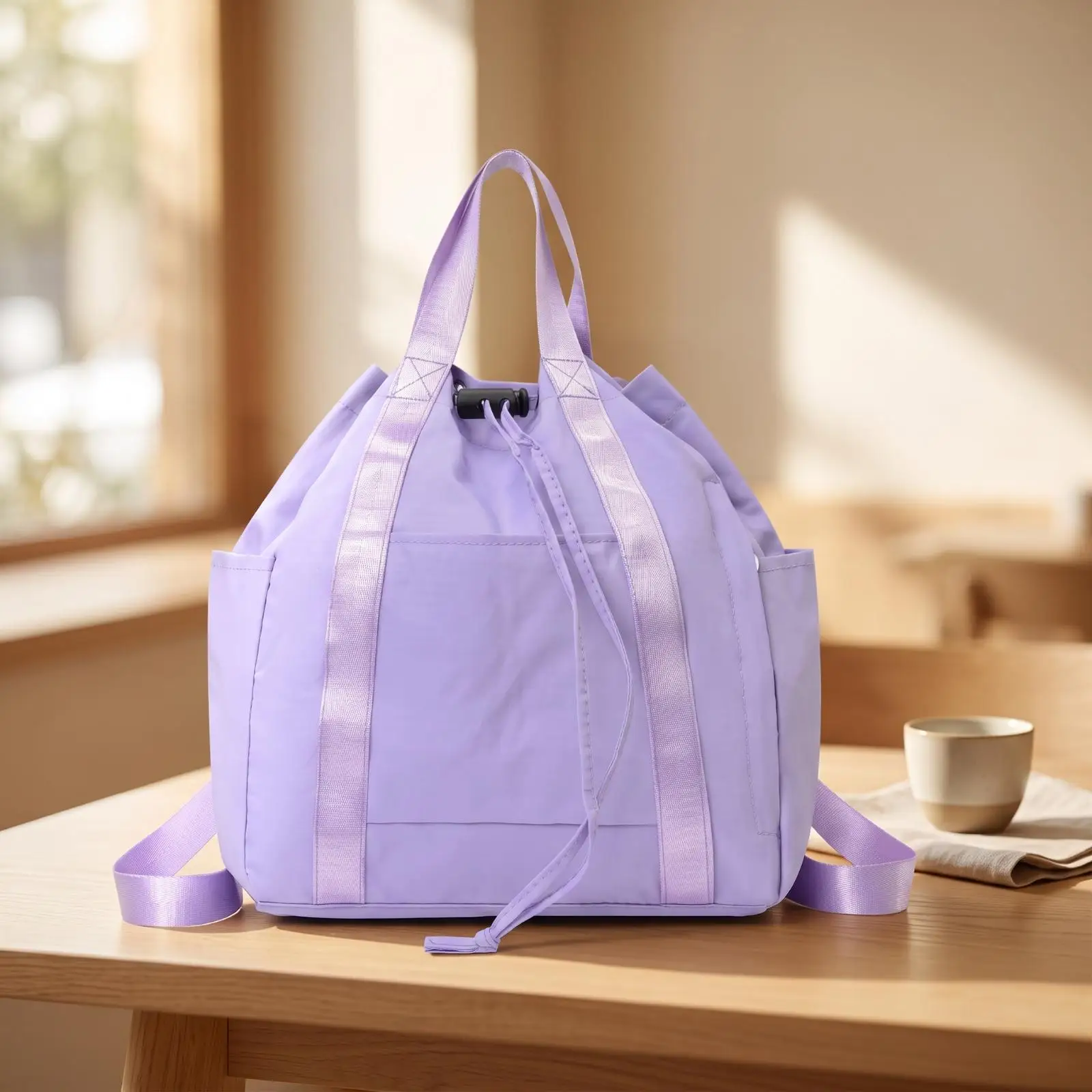 Smooth Synthetic Women Sports Rucksack 20 Liter Cinch Top Backpack with Side Mesh Pockets for Water Bottles
