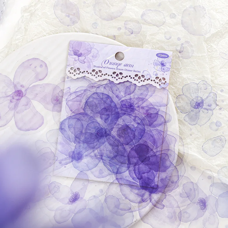 20pcs Kawaii Stationery Stickers Flower Shadow Catching Dreams Junk Journal Planner Decorative Sticker Scrapbooking