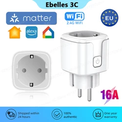 Matter 16A Wifi Smart Plug EU Smart Socket APP Remote Control Timing Function Voice Works with HomeKit Alexa Google Siri