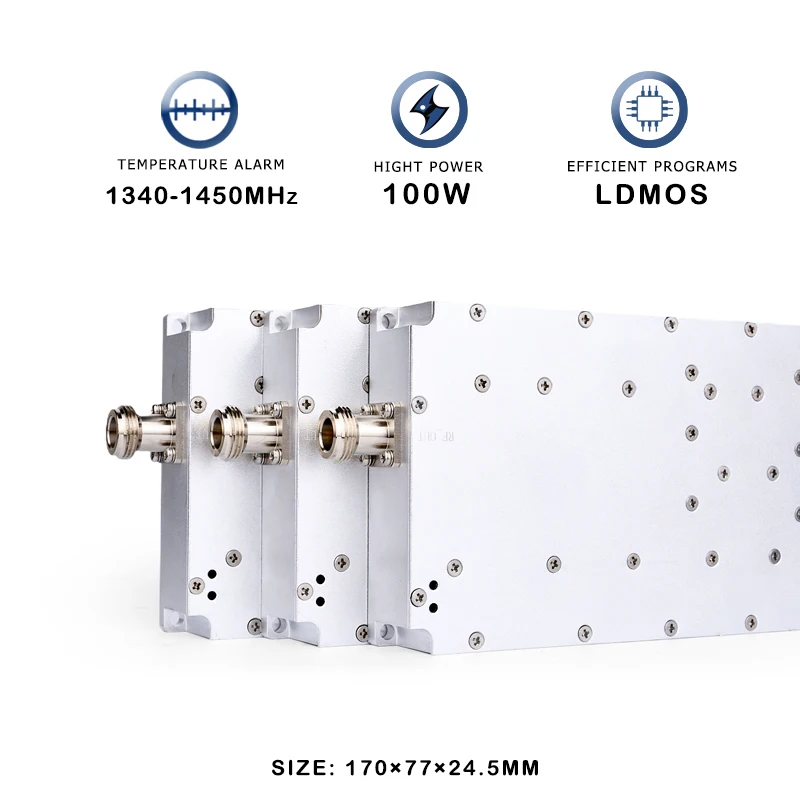 Módulo de RF para drones, dispositivo amplificador de potencia de 100W, 1340-1450MHz, 1,3G, sistema de interferencia FPV, solución de C-UAS