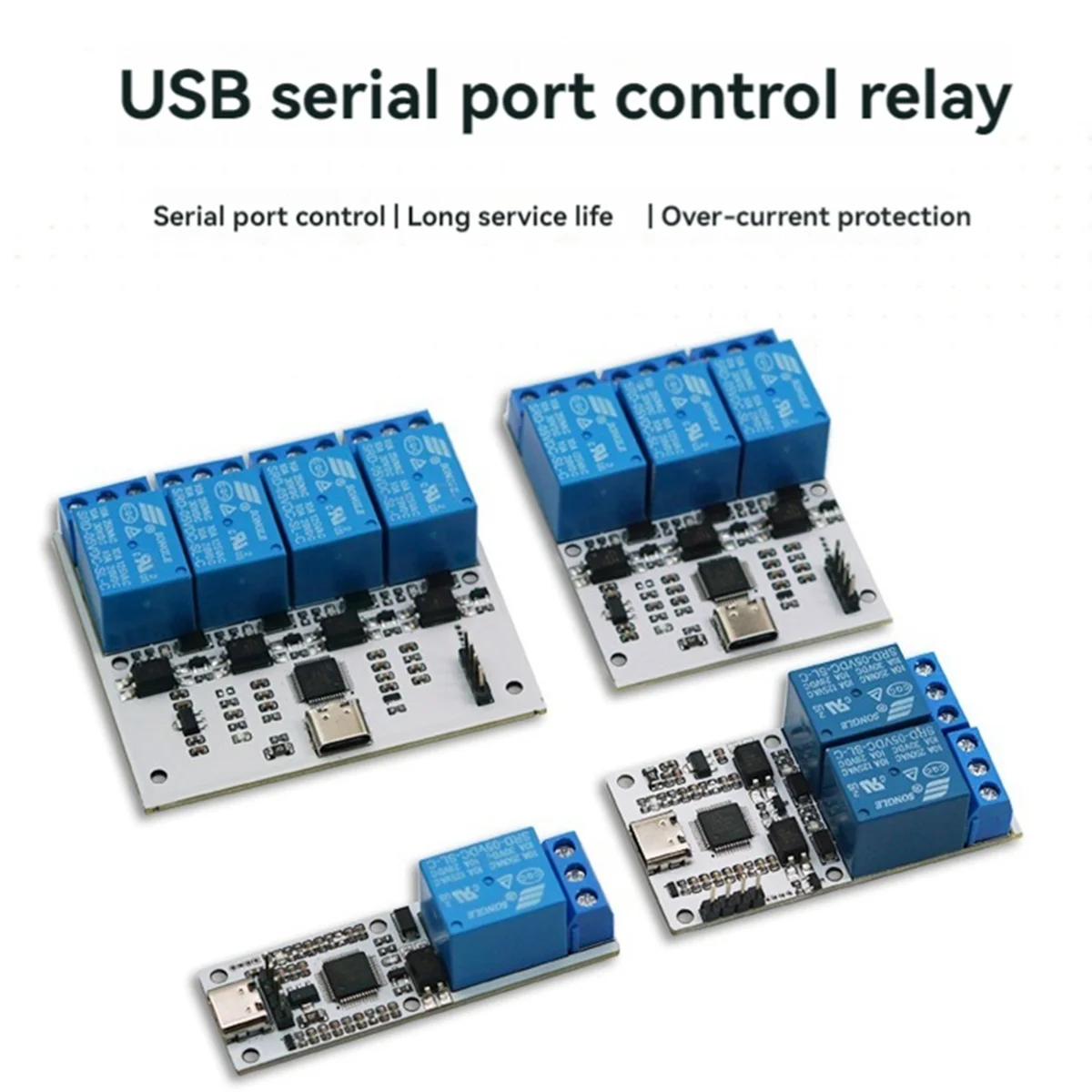 Relay Module 4 Channel USB to CH340 Serial Control Relay Module Optocoupler Protection TYPE-C Interface Module DSTUR-T40