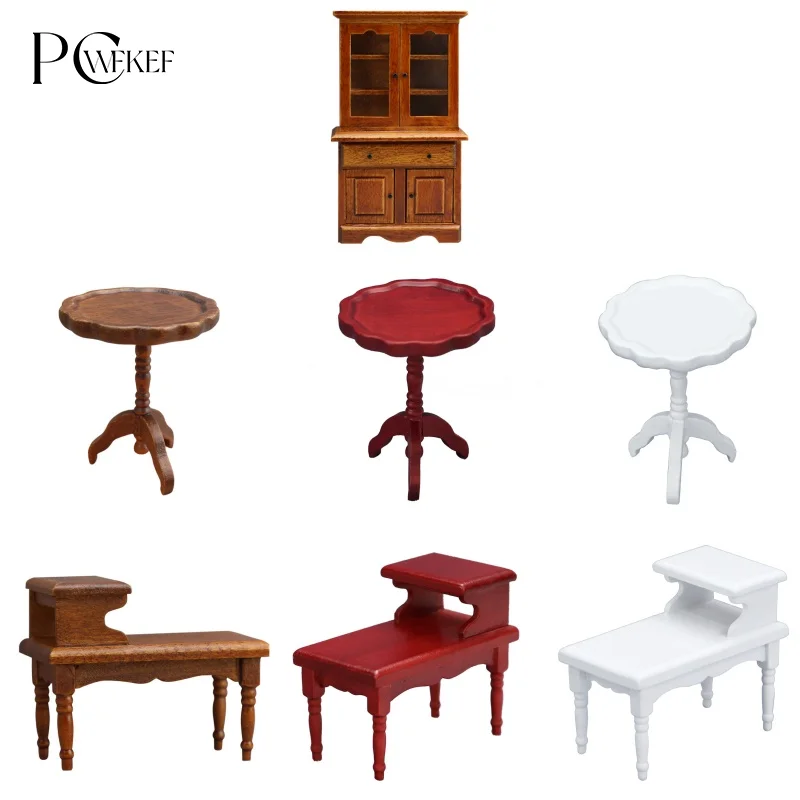 1PC Vintage Miniature Furniture 1:12 Dollhouse Wood Table Multifunction Cabinet Bookcase Model Toy Cupboard Dolls Accessories