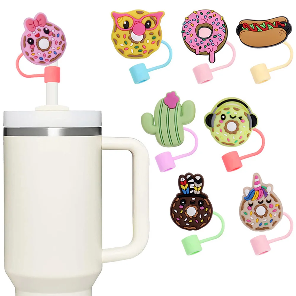 1-8pcs Doughnut Straw Cover Cap 10MM Drink Straw Plug Reusable Splash Proof Fit Cup Accessories Straw Cap Charms Pendant Gift 5