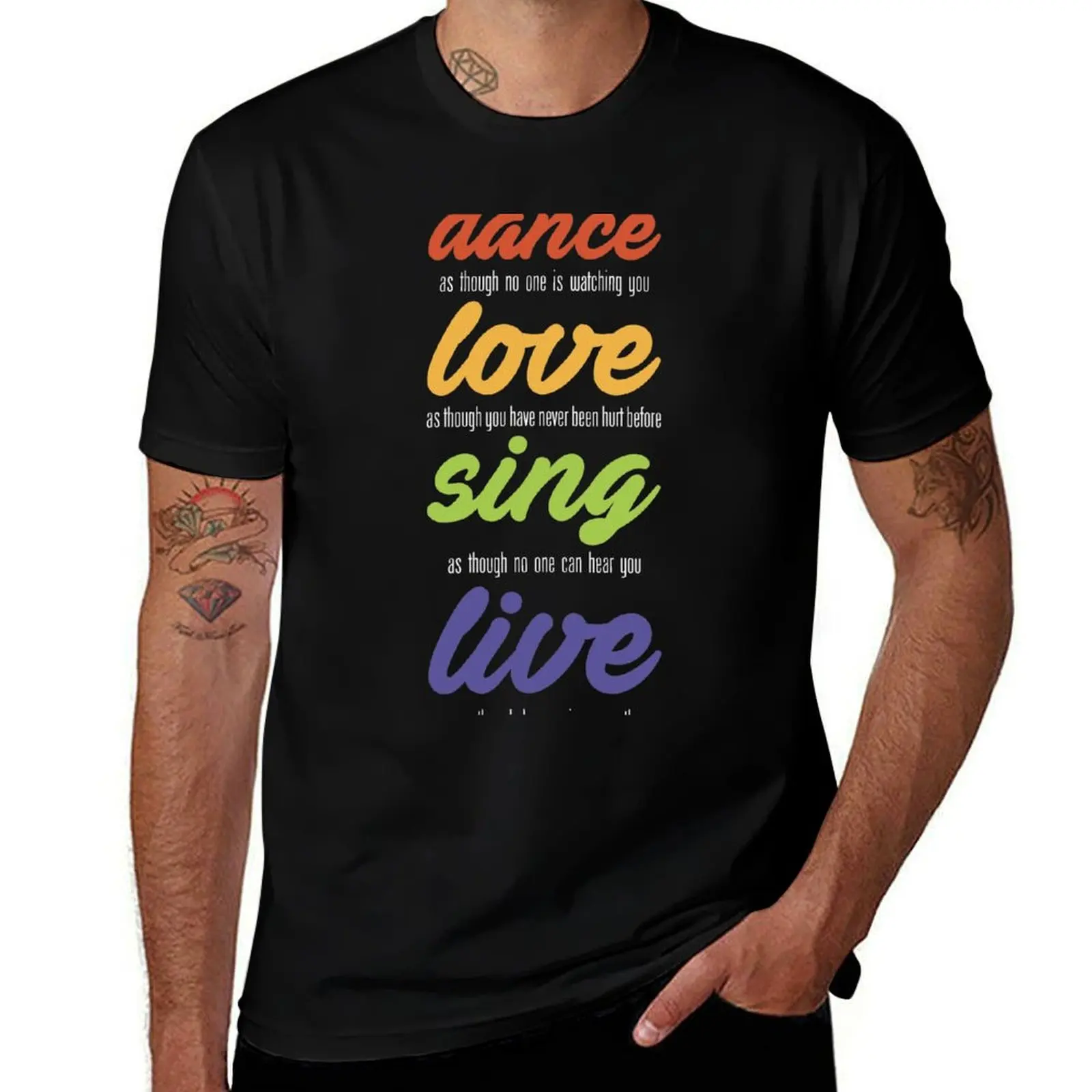 Dance-love-sing-live (dark) T-Shirt Abstract Pattern Print Top T-Shirt