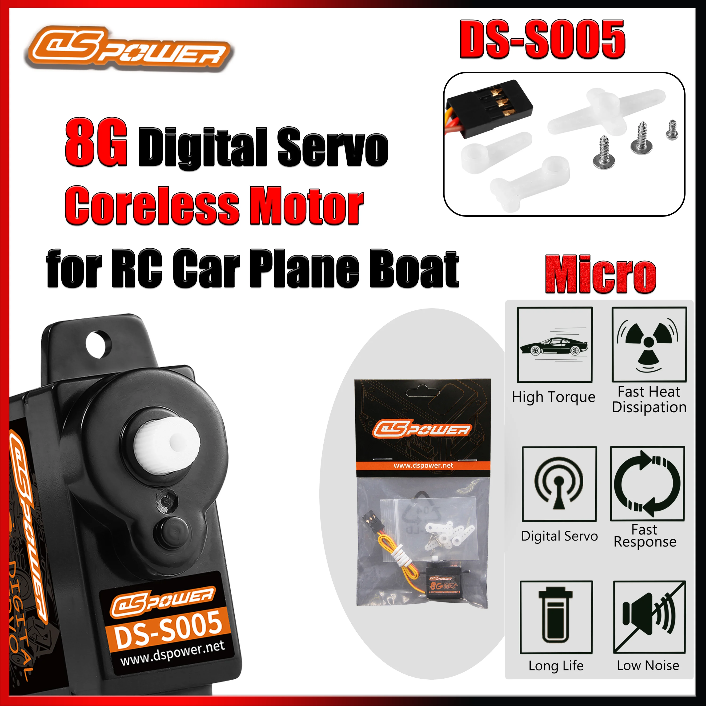 

DSpower 8g Micro Digital Coreless Motor Gear Mini Servo for RC Car WLtoys Airplane Fixed-wing Helicopter Boat Truck Toy Parts