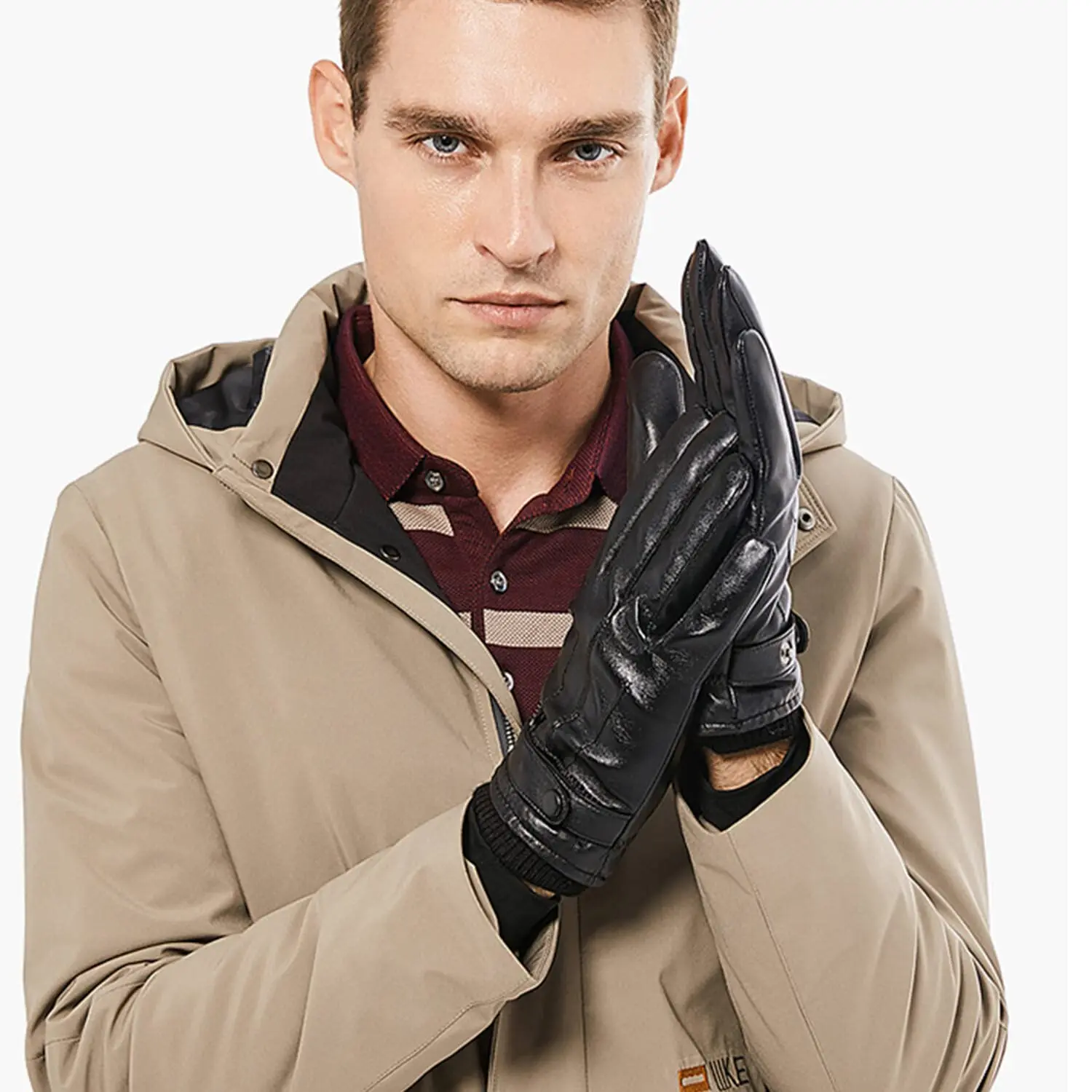 Guantes Térmicos de piel de oveja auténtica para hombre, manoplas cálidas de invierno para motocicleta, conducción forrada de Cachemira