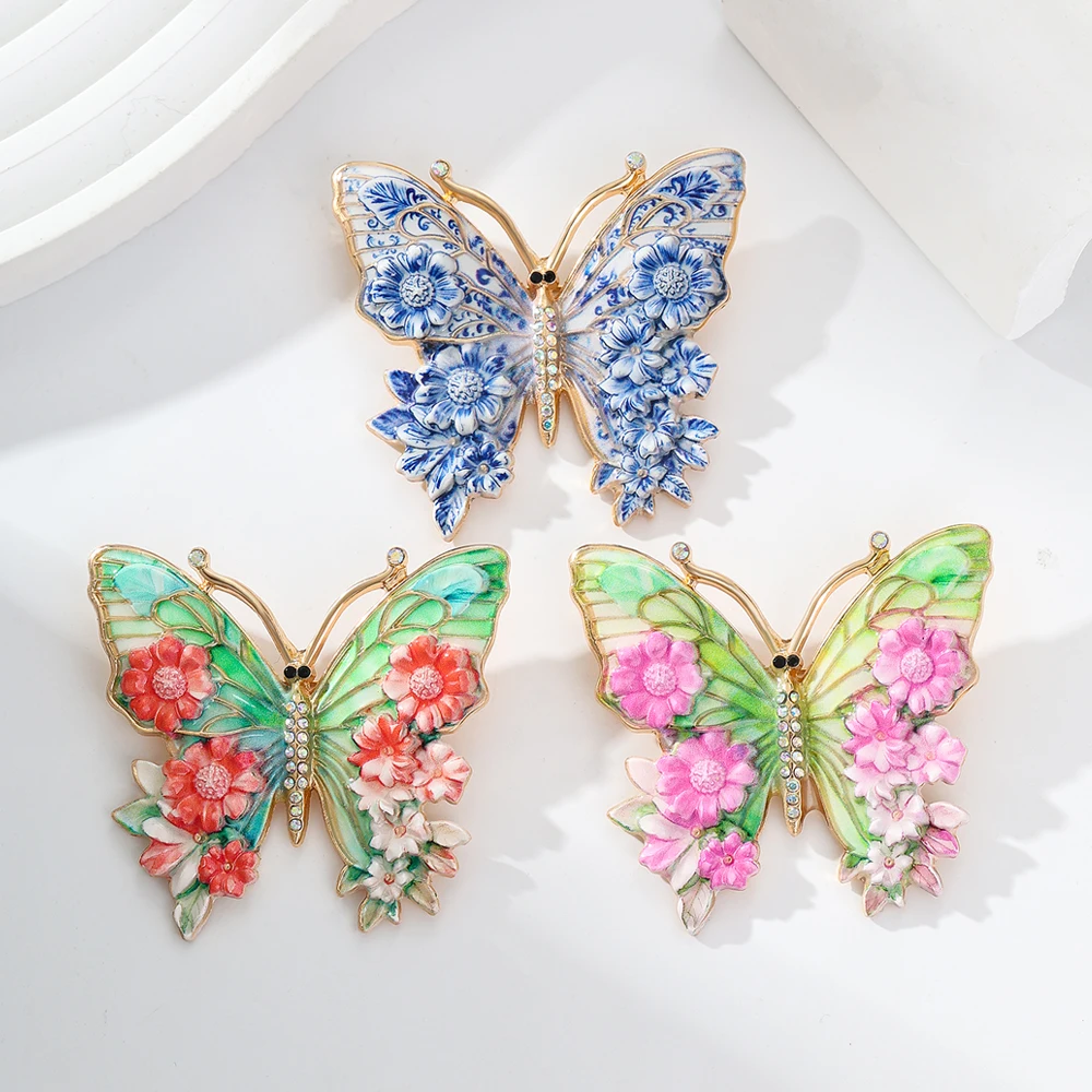 Vintage Big Flower Butterfly Brooches 5-color Beautiful Insects Brooch For Women's Clothes Pins Gifts