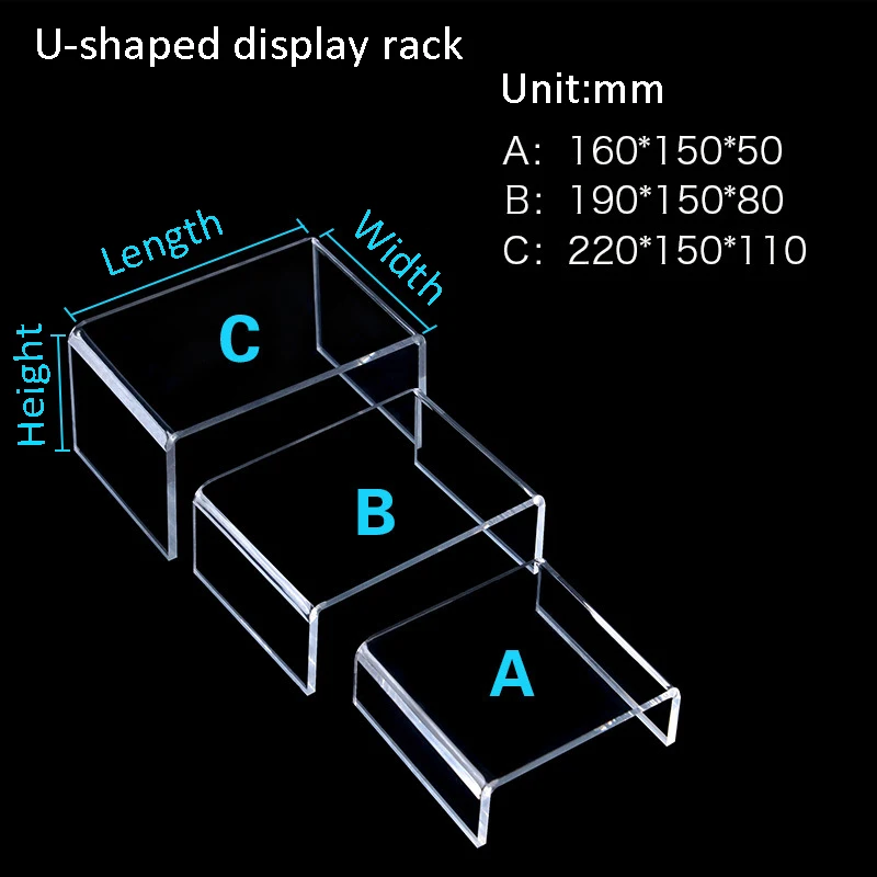 3pcs 15cm Width U Shape Acrylic Display Stand, Shoe Display Rack Riser Shelf Showcase For Dessert Cupcake Anime Figure Display