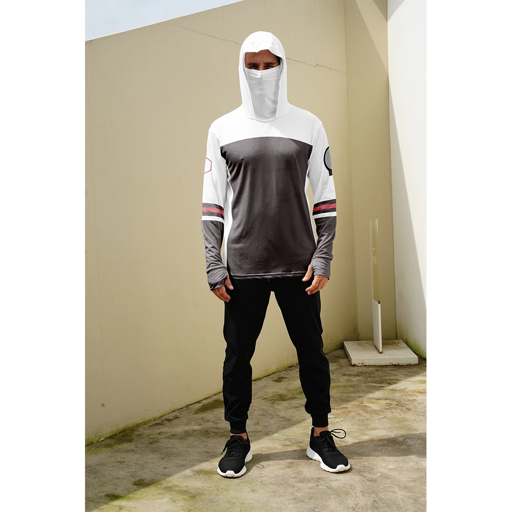 Men\'s casual hooded fishing suit with face mask quick drying long sleeved sun protection outdoor fishing hiking clothing