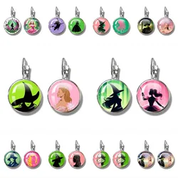 The Movie Wicked Elphaba&Linda Cosplay Glass Cabochon French Earrings Jewelry Accessories Earring Jewelry Gift for Couple