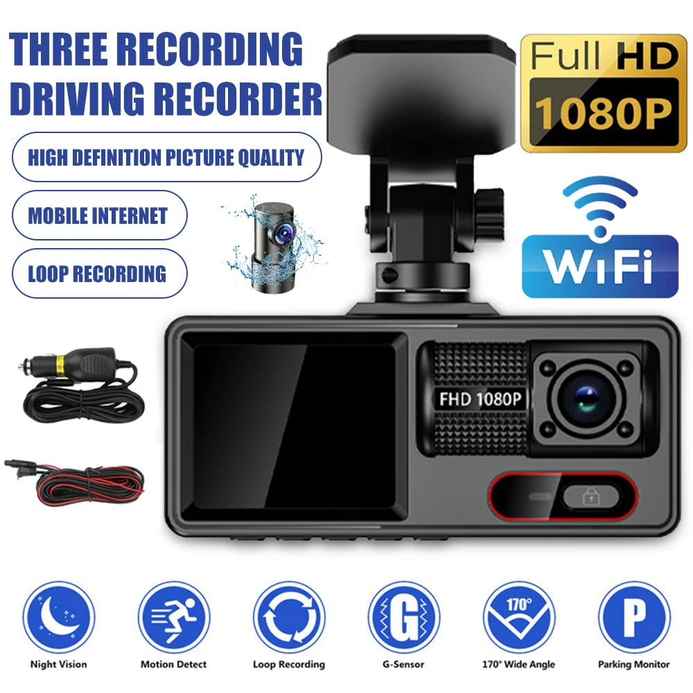 

3 Channel Car DVR 1080P WIFI Front Inside Rear View Camera Driving Recorder Night Version Black Box Car Dash Cam